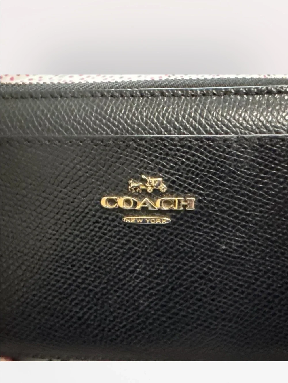 Coach Black Saffiano Zip-Around Wallet with Gold Logo